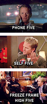 the-absolute-best-posts:  himym meme | nine recurring gagshigh fives   My lovely followers, please follow this blog immediately!