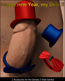 RedLightZZ is bringing in the new year in style! Two piece figure for use  with Genesis 3 Male Genitalia. Includes a hat and bow. The bow has morphs for adjustment. Choose from multiple materials. Works only in DAZ! Oh, and did I mention this item is
