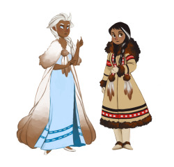 queenchelly:  Frozen Inuit princesses redesigns. &lt;3I think it would have been really awesome if they did something like this instead. Either way, it was really fun to gather reference and draw some snowy cuties. 