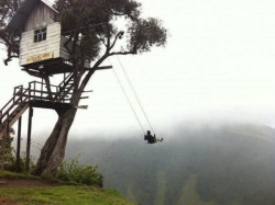 unexplained-events:  distantloversandclosefriends:  unexplained-events:  The Swing at the End of the WorldLa Casa del Árbol Located in Ecuador, this swing hangs over a canyon with absolutely NO safety measures.   First off… how was it built and also…