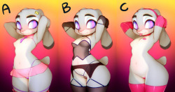 Outfits that went up for patreon vote, B ended up winning :)https://www.patreon.com/doxydoo if you wanna support the comic!