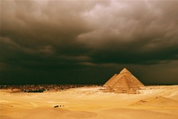 thoughtsforbees:   A storm brews over the Pyramids of Giza.  Egypt 