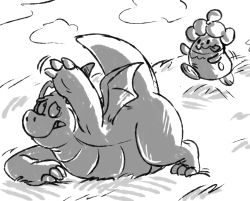 /vp/ request: a scared Dragonite crawling away from a Slurpuff