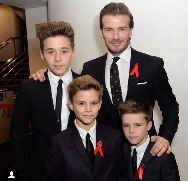 David Beckham with his sons Brooklyn, Romeo, and Cruz. (Tumblr, @byuntaexo)