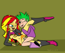 superionnsfw:Some smut I’ve drawn of Sunset Shimmer, and a human version of Spike(based off the way Aeolusxxx has drawn him in older drawings). Originally, it was gonna be Sunset and an Anon, but I just threw in Spike for shits and giggles.   &lt;