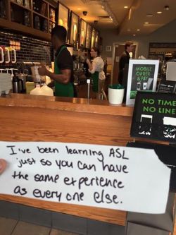 micdotcom:  Starbucks employee goes above and beyond for customer who’s hard of hearing A gesture of goodwill from a Starbucks barista in Virginia has been getting tons of love on Facebook  employee at a Leesberg location handed local resident Ibby