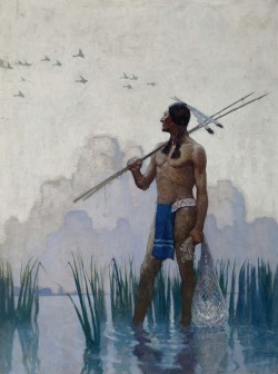 shear-in-spuh-rey-shuhn:  N.C. WYETHIndian Brave FishingOil on Canvas40″ x 30″