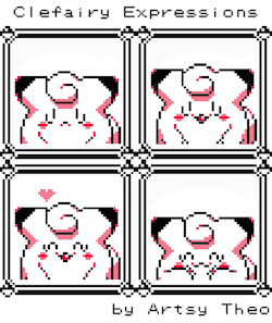 artsy-theo:Pokemon Pink/Special Clefairy Edition: Clefairy expressions (based on Pikachu’s from Pokemon Yellow).(hypothetical cover artwork)