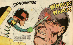 Panel from Judge Dredd No. 6 (Quality Comics 1986). Art by Steve Dillon. From Oxfam in Nottingham.