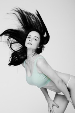 americanapparel:  Eugenia in the Cotton Spandex Crop Tank and Sheer Jersey T-Back Thong. 