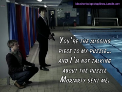 &ldquo;You&rsquo;re the missing piece to my puzzle&hellip; and I&rsquo;m not talking about the puzzle Moriarty sent me.&rdquo;Suggested by someone I know in real life, who doesn&rsquo;t have a Tumblr and is too embarrassed to take credit for the idea