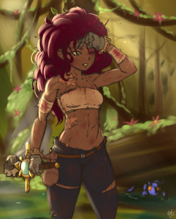 jack-aka-randomboobguy:A very banged up Cassidy scouting out the area around her and Erisa’s camp. They need to get clear of the swamp as soon as possible before the heat overcomes Cassidy or a monster gets them both.Broken blade and still no monster