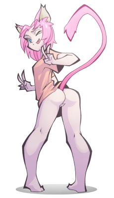 thepinkpirate:  Catgirl Feliz doing cat things. Commissioned by @forced-enjoyment