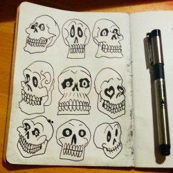 Filling up my Sketchbook Project aketchbook with skulls.  Technically my theme is Untitled, but really that just means skulls. I was thinking about doing skulls and butts, but this way I don&rsquo;t need to label it as Mature Content, so it can reach