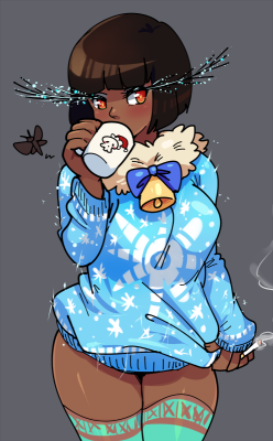 drcockula:  For that xmas collab thingy with my moth-gal Yaara by herself she looks good in blue at least   This is adorable!! :3 