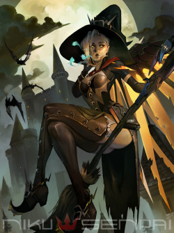 fandom-artworks:  nikusenpai:  Overwatch Mercy - Witch  Personal Illustration of the new badass skin! :D    NikuSenpai