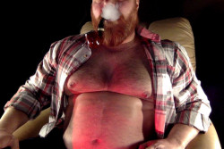 bearcubromp:Smokey Pipe. Beard. Thick, hairy chest. 
