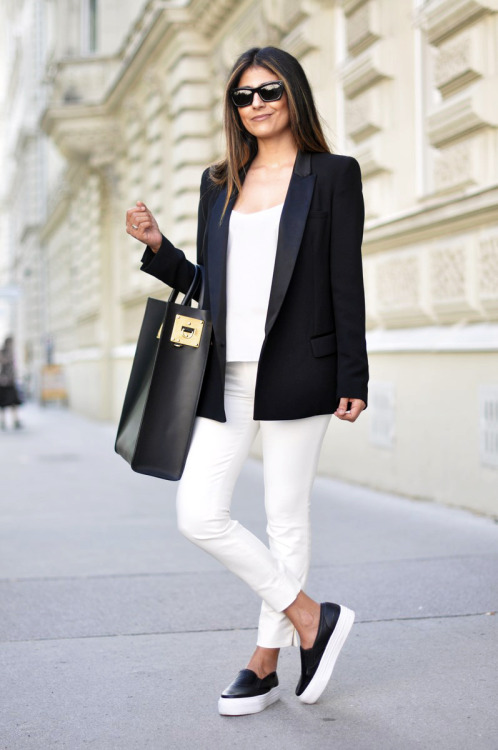 White blazer with black dresses
