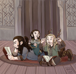 alyssamaydraw:   &ldquo;Hey Thorin, guess who I am?&rdquo;&ldquo;You’re meant to be studying Frerin, not making fun of Grandfather’s dinner guests.&rdquo;  Thorin’s trying really hard not to laugh.  