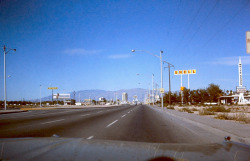 vintagelasvegas: Las Vegas Strip c. 1970. Empty land to the left: future location of Luxor, Excalibur, and NY NY. Selinsky collection.  What Vegas looked like when my dad first moved us here.