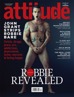 famousdudes:  Robbie Williams poses naked on the cover of “Attitude”.