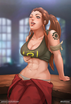 koshiosaur:  Brigitte flashing her abs. NSFW, HD and more on PatreonMore art on Gumroad