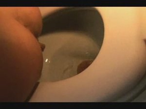 Asian on the toilet bowl