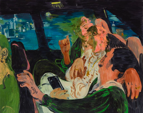 loveletter2you:  Salman Toor, Three Friends in a Cab, 16 x 20 inches, 2021