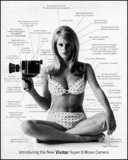 weirdvintage:  Somehow “0.2% flutter + 98.6% wow” is mathematically sound in this sexist Vivitar Super 8 camera ad, 1967 (via Vintage-Ads LJ) 
