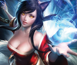 sakimichan:  Ahri From Lol, Something i painted a few month ago. Left over 13*19 Poster available here : ) -&gt; http://www.storenvy.com/products/1668952-ahri-lol-poster 
