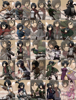 fuku-shuu:  Hangeki no Tsubasa - Mikasa Ackerman - Full Sizes Here and Here(Updated 5/18/2015)To commemorate the end of Hangeki no Tsubasa, here is an ongoing retrospective of the popular classes and all the characters!