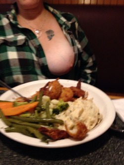 questionsandacts:  Dinner out ,, and the waiter got a good look at my boobies  Awesome dare! Thanks for the submission.  Hope you enjoyed as much as the waiter