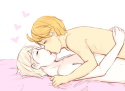 ask-rusame-newlyweds:  Request for aki-psyche RusAme smooches in bed~
