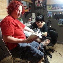 Yea she is reading while getting tatted. Smh. #sacredtattoos#loveher #nyc #nyctattoos #nyclesbians #tattoos #marriage