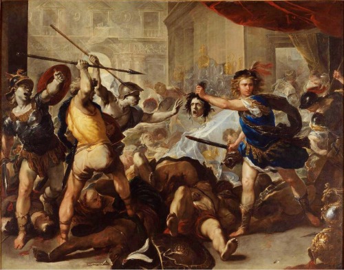 alaspoorwallace:Luca Giordano (Italian, 1634-1705), Perseus turning Phineas and his Followers to Stone, ca. 1680-1684. Oil on canvas, 285 x 366 cm. National Gallery, London