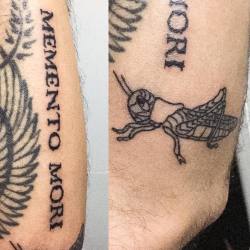 💀✖️memento mori💀✖️ . . . . . . . . #tattoo #tatuaje #tatu #ink #saltamontes #grillo #letras #lettering #letteringtattoo #negro #lineas #line #black #brazo #arm #venezuela #lara #barquisimeto #colombia #argentina #gabo #gabriel #diaz #wayne