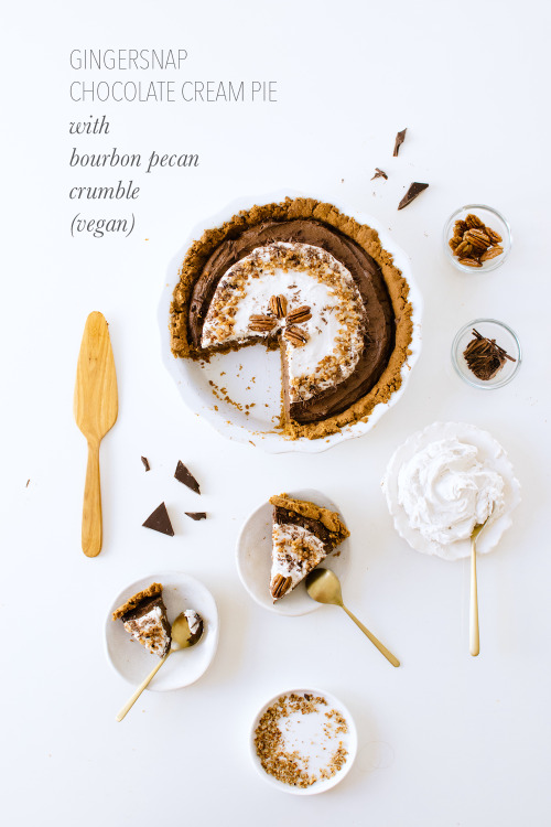 Gingersnap Chocolate Cream Pie with Bourbon Pecan Crumble