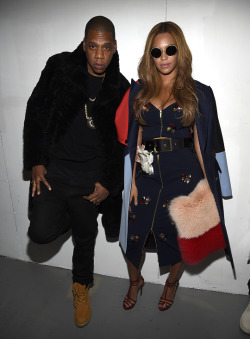 adoringbeyonce: JAY Z and Beyonce pose backstage at the adidas Originals x Kanye West YEEZY SEASON 1 fashion show during New York Fashion Week Fall 2015 at Skylight Clarkson Sq on February 12, 2015 in New York City!