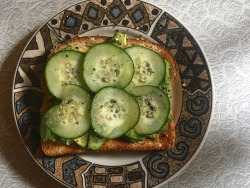 strong-healthy-happy-vegan:  Avocado toast with Trader Joe’s ‘Everything But the Bagel’ seasoning, thinly sliced cucumber, and freshly ground black pepper.   🥑🍞🥒