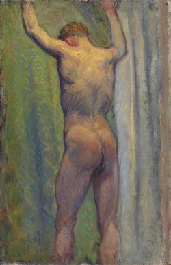John Peter Russell (Australian, 1858-1930), Standing male nude - an académie. Oil on canvas laid down on board, 19 x 12 ½ in.