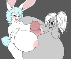 angstrom-nsfw:  gypsysquidtheartperson:Wanted to draw @angstrom-nsfw‘s wonderful bunny girl Molly again, little bit of noncanon double paizuri silliness with Mochi, both of ‘em giving Marco a bit of service. Mochi’s, uh…a little overwhelmed by