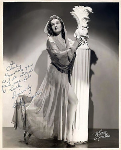 Betty CoetteVintage 40’s-era promo photo personalized: “To Charley — Knowing you as I do, words fail me. Lots of Luck Sincerely, — Betty Coette ”..
