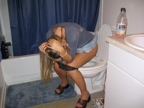 Girl peeing stream toilet