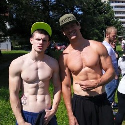 slovak-boys:  Shirtless Slovak boy Dominik with his friend