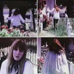 70sgroupie:  Super 8 film, shot by Jim Morrison of his girlfriend, Pamela Courson in a cemetery in Corsica c. May 1971.