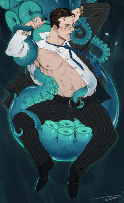 tzysk:  Ad art for Tentacl.com Gaia Interactive  they asked me to draw a business dude havin some consensual fun with tentacles~ also glasses and no glasses versions :OOO