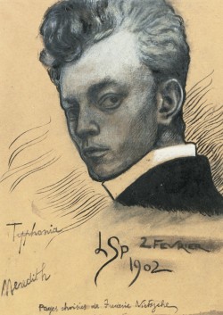 Léon Spilliaert (Belgian, 1881-1946)  -  19,8 x 14,2 cm. 2 februar 1902. Autoportrait, pencil, ink wash, pen and ink and gouache on paper.