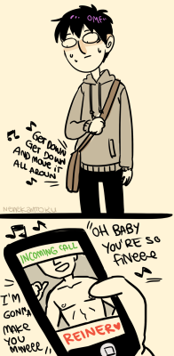 nenekantoku:  Some time ago friends and I were talking about some modern AU where Reiner and Bertholdt just have embarrassing ring tunes set up for each other. 