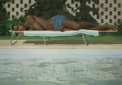 thunderstruck9:Jonathan Wateridge (British, born Zambia 1972), Swimmer, 2016. Oil on linen, 200 x 300 cm.