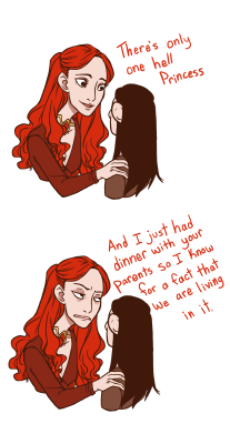 raygorartshit:  Melisandre has seen true horrors, for there is no hell worse than an awkward Baratheon family dinner. 